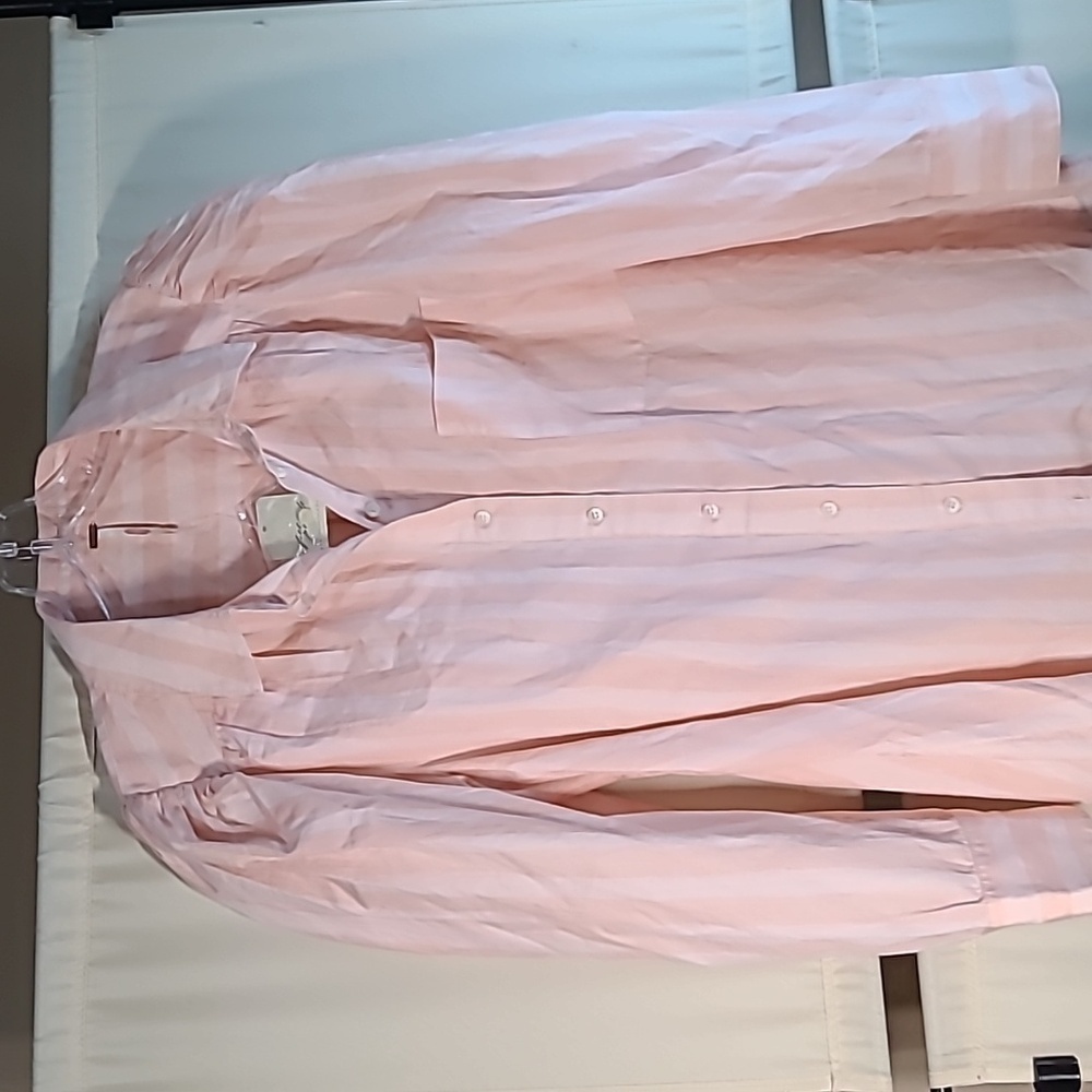 NWT FREE PEOPLE Elisha Striped Puff Sleeve Pink Button Down Shirt Size Medium